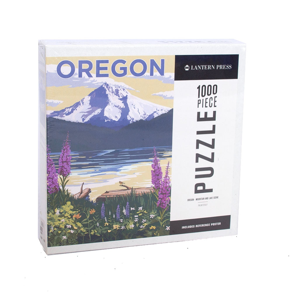 PNW/Oregon Spirit, Puzzle, Gifts, Lantern Press, Mount Hood, Lake, Purple Flowers, 846911